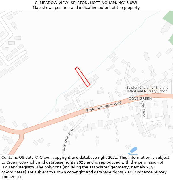 8, MEADOW VIEW, SELSTON, NOTTINGHAM, NG16 6WL: Location map and indicative extent of plot