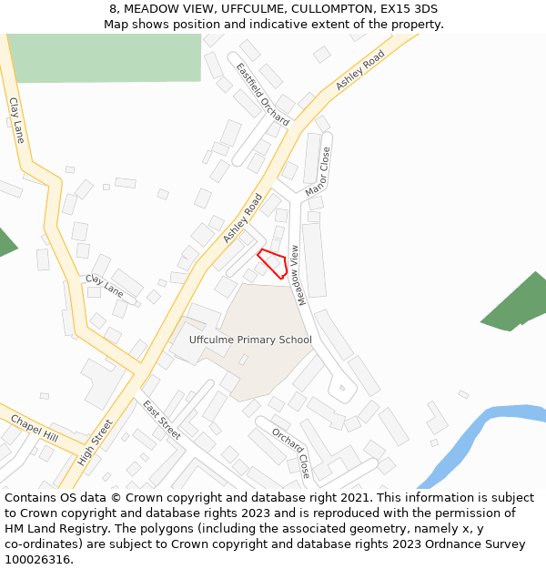 8, MEADOW VIEW, UFFCULME, CULLOMPTON, EX15 3DS: Location map and indicative extent of plot