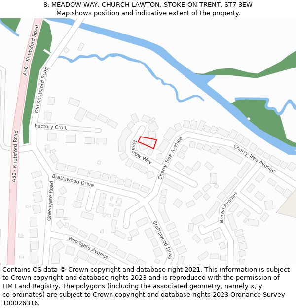 8, MEADOW WAY, CHURCH LAWTON, STOKE-ON-TRENT, ST7 3EW: Location map and indicative extent of plot