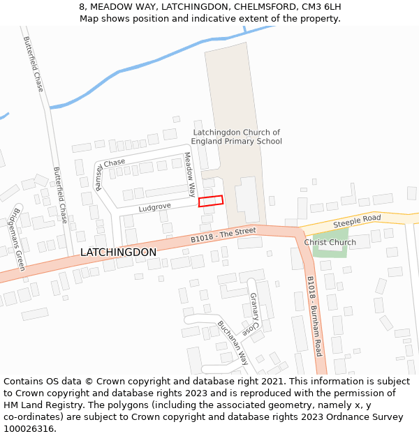 8, MEADOW WAY, LATCHINGDON, CHELMSFORD, CM3 6LH: Location map and indicative extent of plot