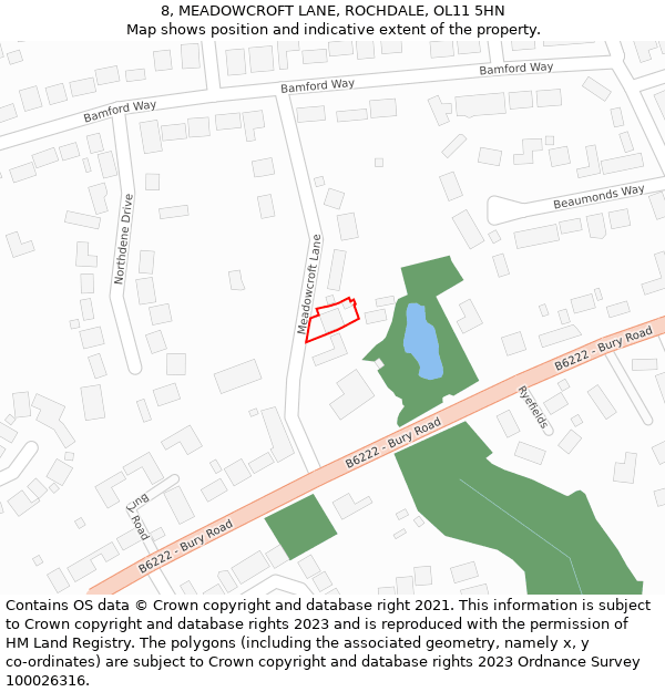 8, MEADOWCROFT LANE, ROCHDALE, OL11 5HN: Location map and indicative extent of plot