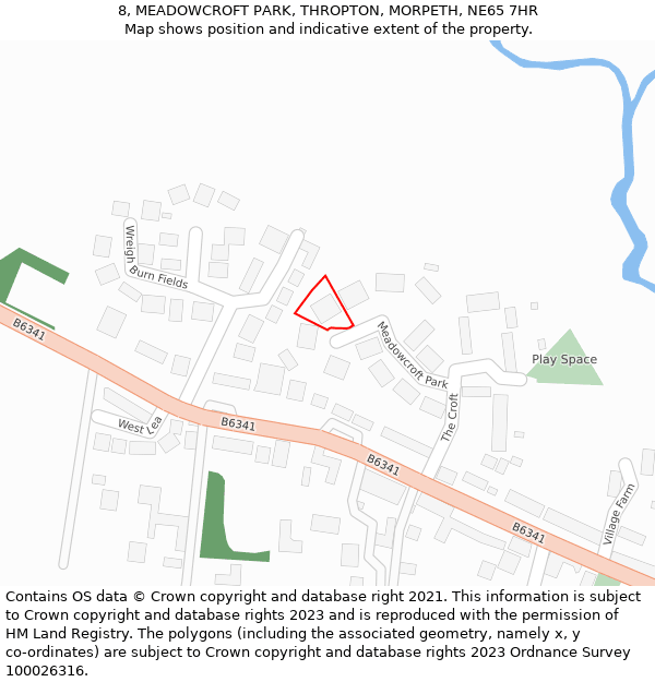 8, MEADOWCROFT PARK, THROPTON, MORPETH, NE65 7HR: Location map and indicative extent of plot