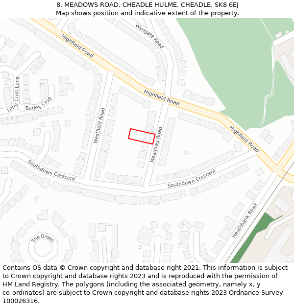 8, MEADOWS ROAD, CHEADLE HULME, CHEADLE, SK8 6EJ: Location map and indicative extent of plot