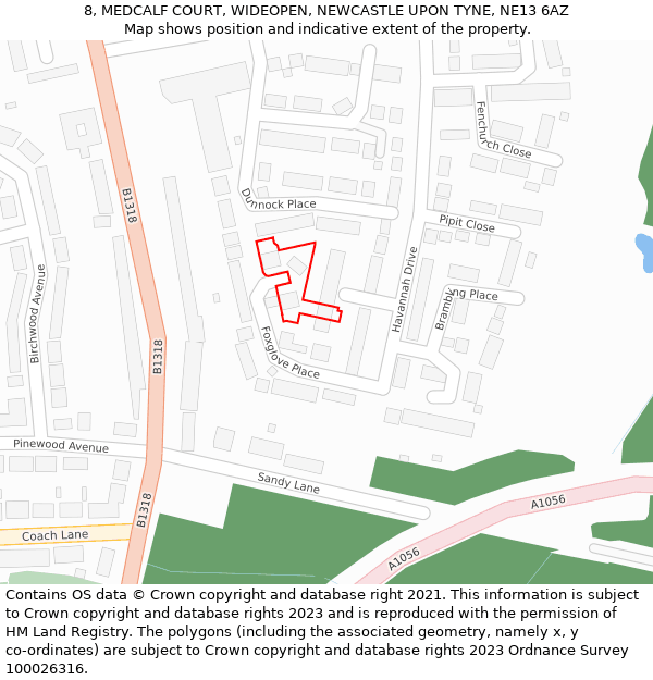 8, MEDCALF COURT, WIDEOPEN, NEWCASTLE UPON TYNE, NE13 6AZ: Location map and indicative extent of plot