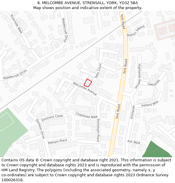 8, MELCOMBE AVENUE, STRENSALL, YORK, YO32 5BA: Location map and indicative extent of plot