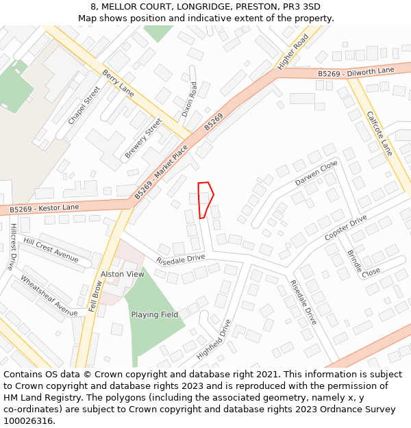 8, MELLOR COURT, LONGRIDGE, PRESTON, PR3 3SD: Location map and indicative extent of plot