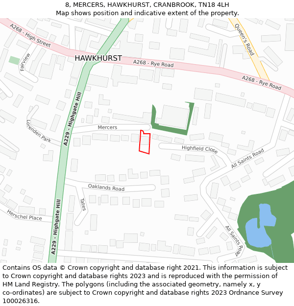 8, MERCERS, HAWKHURST, CRANBROOK, TN18 4LH: Location map and indicative extent of plot