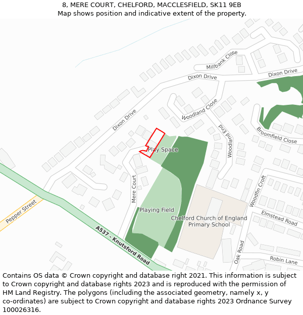 8, MERE COURT, CHELFORD, MACCLESFIELD, SK11 9EB: Location map and indicative extent of plot