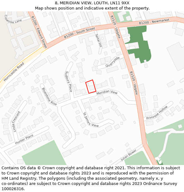 8, MERIDIAN VIEW, LOUTH, LN11 9XX: Location map and indicative extent of plot