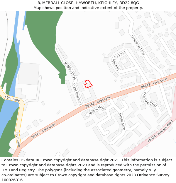 8, MERRALL CLOSE, HAWORTH, KEIGHLEY, BD22 8QG: Location map and indicative extent of plot