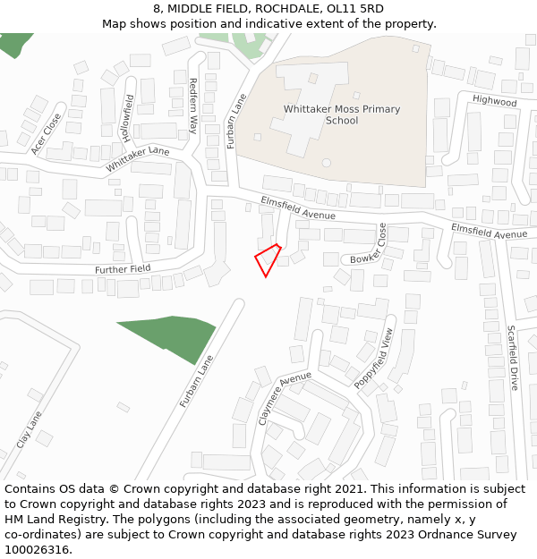 8, MIDDLE FIELD, ROCHDALE, OL11 5RD: Location map and indicative extent of plot