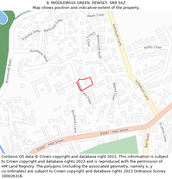 8, MIDDLEMASS GREEN, PEWSEY, SN9 5AZ: Location map and indicative extent of plot