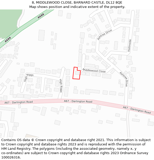 8, MIDDLEWOOD CLOSE, BARNARD CASTLE, DL12 8QE: Location map and indicative extent of plot