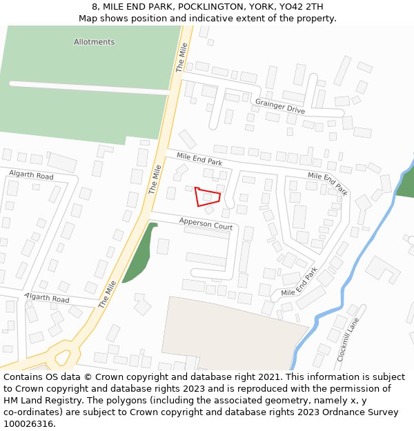 8, MILE END PARK, POCKLINGTON, YORK, YO42 2TH: Location map and indicative extent of plot
