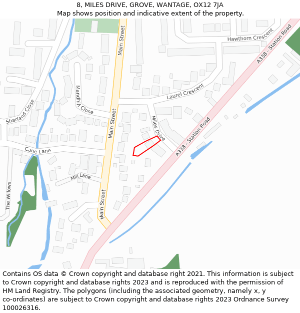 8, MILES DRIVE, GROVE, WANTAGE, OX12 7JA: Location map and indicative extent of plot