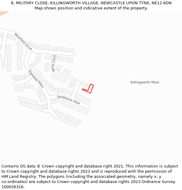 8, MILITARY CLOSE, KILLINGWORTH VILLAGE, NEWCASTLE UPON TYNE, NE12 6DN: Location map and indicative extent of plot