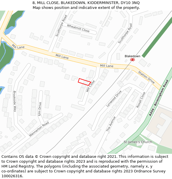 8, MILL CLOSE, BLAKEDOWN, KIDDERMINSTER, DY10 3NQ: Location map and indicative extent of plot