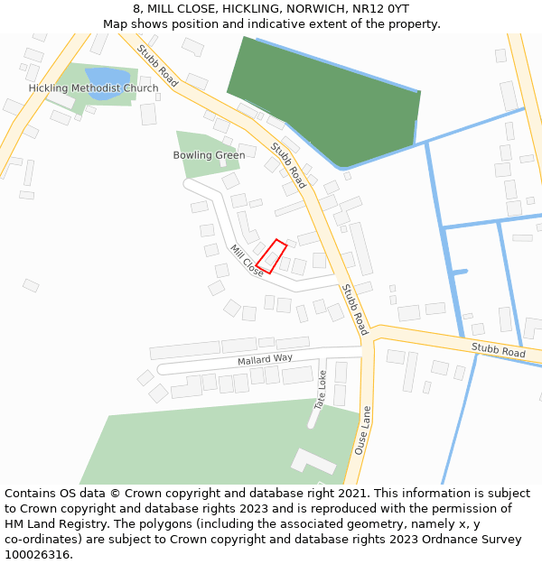 8, MILL CLOSE, HICKLING, NORWICH, NR12 0YT: Location map and indicative extent of plot