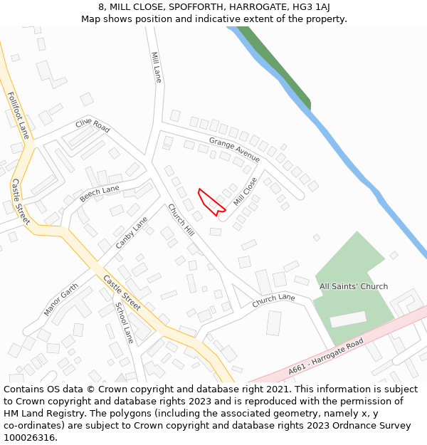 8, MILL CLOSE, SPOFFORTH, HARROGATE, HG3 1AJ: Location map and indicative extent of plot