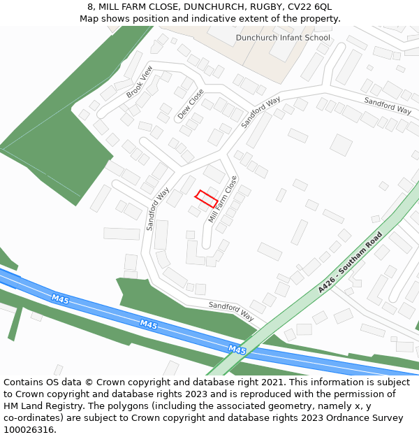 8, MILL FARM CLOSE, DUNCHURCH, RUGBY, CV22 6QL: Location map and indicative extent of plot