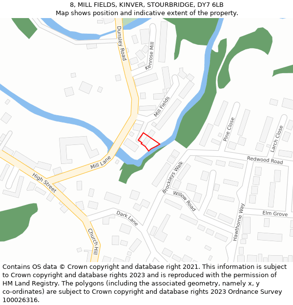 8, MILL FIELDS, KINVER, STOURBRIDGE, DY7 6LB: Location map and indicative extent of plot