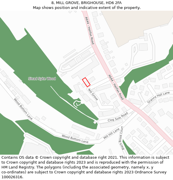 8, MILL GROVE, BRIGHOUSE, HD6 2FA: Location map and indicative extent of plot