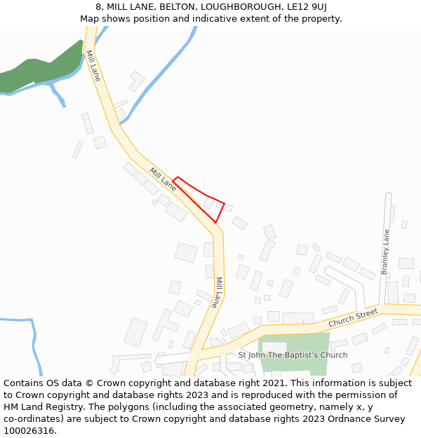 8, MILL LANE, BELTON, LOUGHBOROUGH, LE12 9UJ: Location map and indicative extent of plot