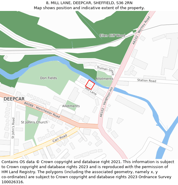 8, MILL LANE, DEEPCAR, SHEFFIELD, S36 2RN: Location map and indicative extent of plot