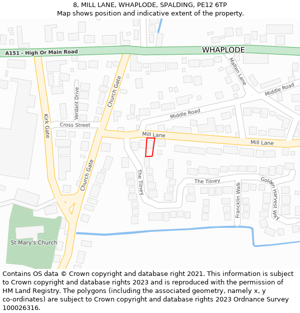8, MILL LANE, WHAPLODE, SPALDING, PE12 6TP: Location map and indicative extent of plot