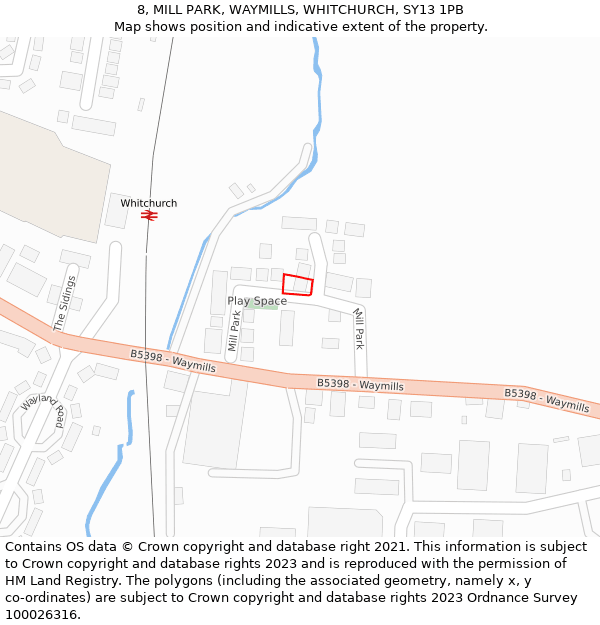 8, MILL PARK, WAYMILLS, WHITCHURCH, SY13 1PB: Location map and indicative extent of plot