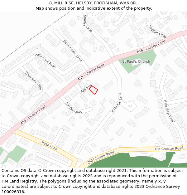 8, MILL RISE, HELSBY, FRODSHAM, WA6 0PL: Location map and indicative extent of plot