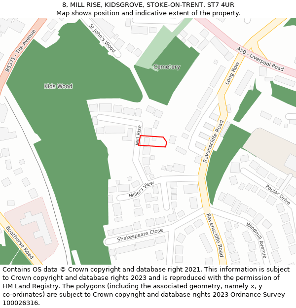 8, MILL RISE, KIDSGROVE, STOKE-ON-TRENT, ST7 4UR: Location map and indicative extent of plot