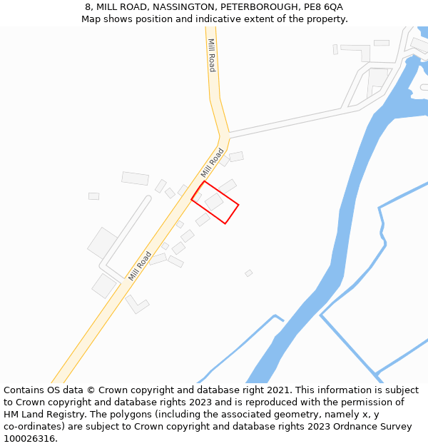 8, MILL ROAD, NASSINGTON, PETERBOROUGH, PE8 6QA: Location map and indicative extent of plot