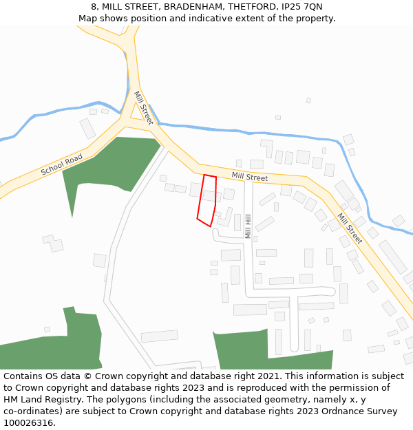 8, MILL STREET, BRADENHAM, THETFORD, IP25 7QN: Location map and indicative extent of plot