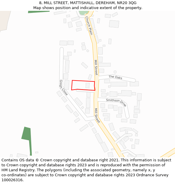 8, MILL STREET, MATTISHALL, DEREHAM, NR20 3QG: Location map and indicative extent of plot