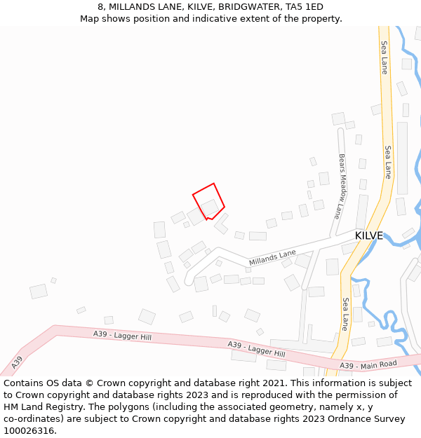 8, MILLANDS LANE, KILVE, BRIDGWATER, TA5 1ED: Location map and indicative extent of plot