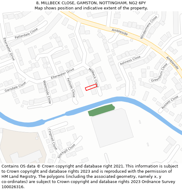 8, MILLBECK CLOSE, GAMSTON, NOTTINGHAM, NG2 6PY: Location map and indicative extent of plot