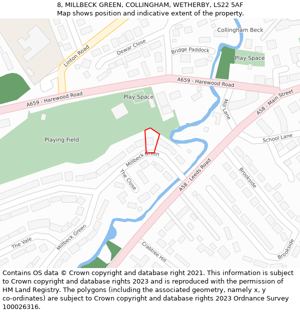 8, MILLBECK GREEN, COLLINGHAM, WETHERBY, LS22 5AF: Location map and indicative extent of plot