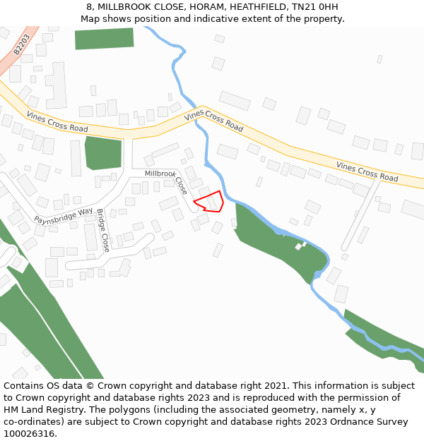 8, MILLBROOK CLOSE, HORAM, HEATHFIELD, TN21 0HH: Location map and indicative extent of plot