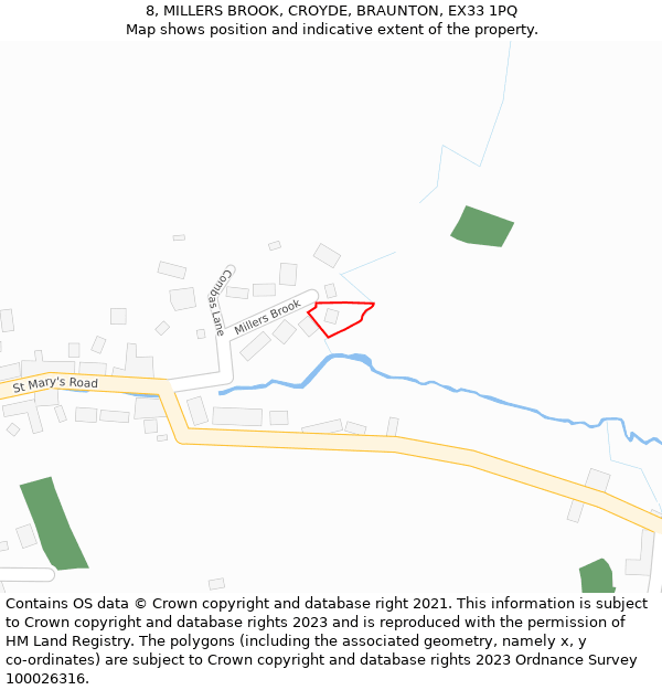 8, MILLERS BROOK, CROYDE, BRAUNTON, EX33 1PQ: Location map and indicative extent of plot