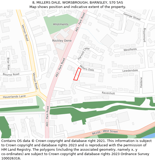 8, MILLERS DALE, WORSBROUGH, BARNSLEY, S70 5AS: Location map and indicative extent of plot