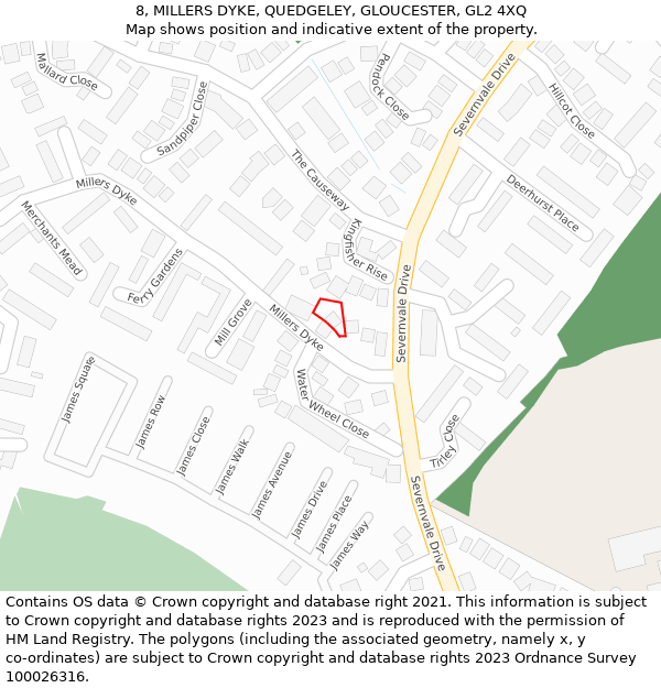 8, MILLERS DYKE, QUEDGELEY, GLOUCESTER, GL2 4XQ: Location map and indicative extent of plot