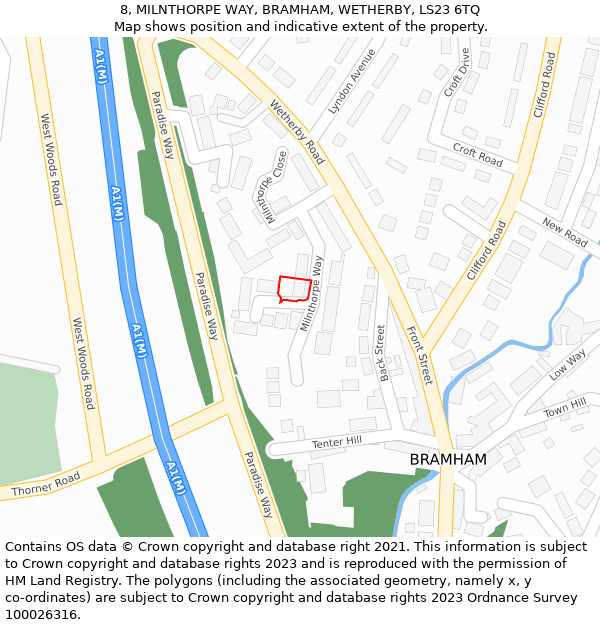 8, MILNTHORPE WAY, BRAMHAM, WETHERBY, LS23 6TQ: Location map and indicative extent of plot