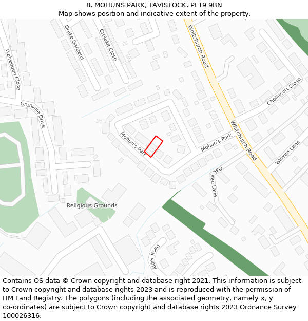 8, MOHUNS PARK, TAVISTOCK, PL19 9BN: Location map and indicative extent of plot