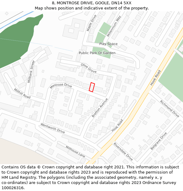 8, MONTROSE DRIVE, GOOLE, DN14 5XX: Location map and indicative extent of plot
