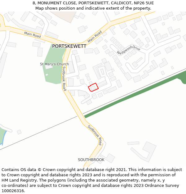 8, MONUMENT CLOSE, PORTSKEWETT, CALDICOT, NP26 5UE: Location map and indicative extent of plot