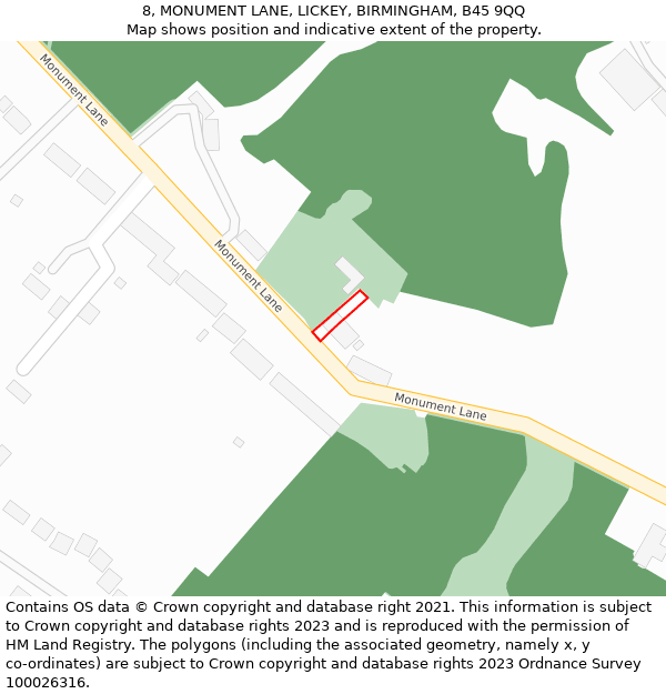 8, MONUMENT LANE, LICKEY, BIRMINGHAM, B45 9QQ: Location map and indicative extent of plot