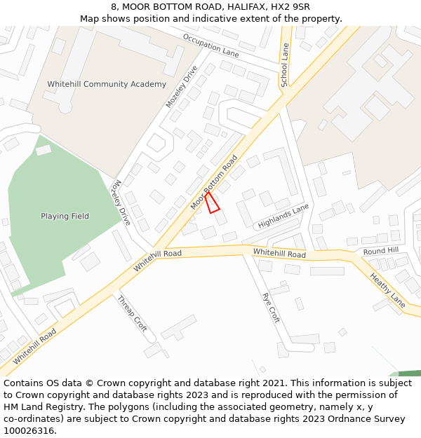 8, MOOR BOTTOM ROAD, HALIFAX, HX2 9SR: Location map and indicative extent of plot