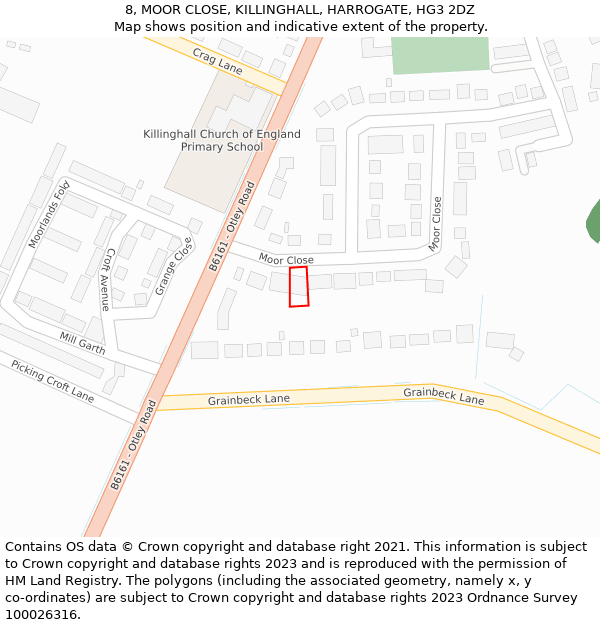 8, MOOR CLOSE, KILLINGHALL, HARROGATE, HG3 2DZ: Location map and indicative extent of plot