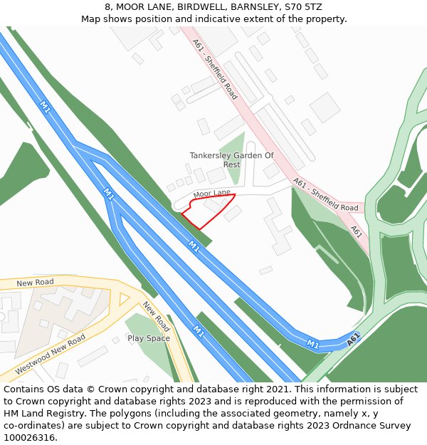 8, MOOR LANE, BIRDWELL, BARNSLEY, S70 5TZ: Location map and indicative extent of plot